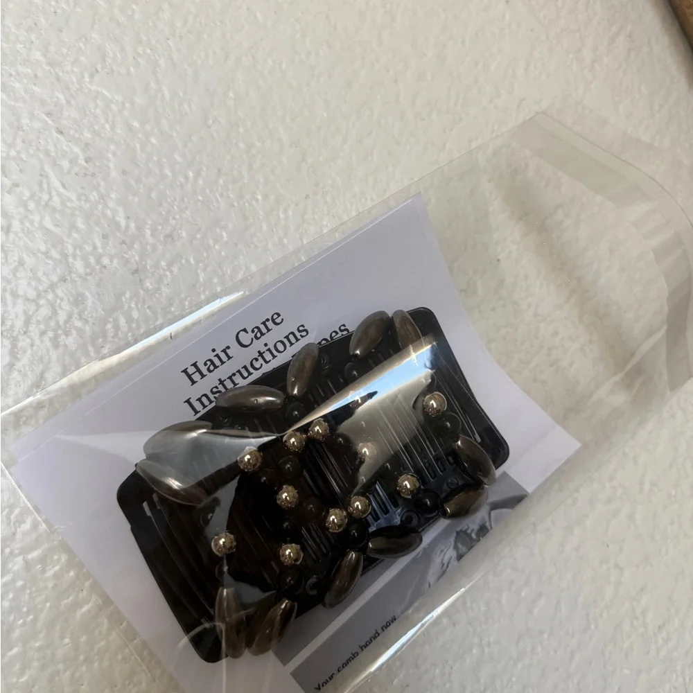 New magic beaded comb Black Hair Clip with Silver Accents